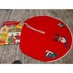 Vintage Christmas Tree Skirt And Wall Decor Hand Made Embroidery Holiday Decor